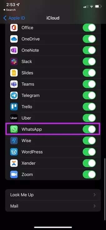 disable-WhatsApp-toggle_7c4a12eb7455b3a1ce1ef1cadcf29289-340x736 أفضل 9 طرق لإصلاح عدم قيام iPhone بالنسخ الاحتياطي على iCloud