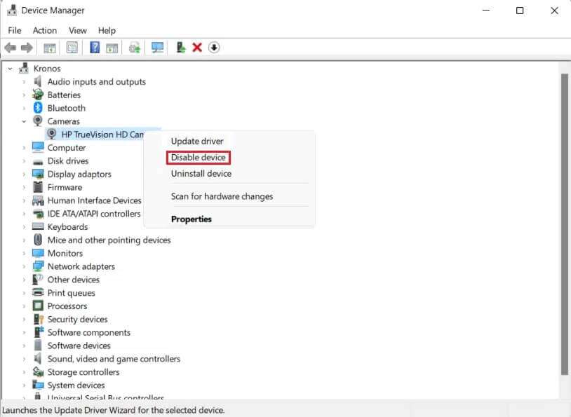 disable-device-option-in-the-context-menu-814x595 كيفية إصلاح عدم عمل كاميرا ويب Windows 11