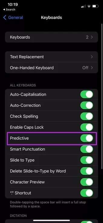 disable-predictive-fix-keyboard-lag-on-iPhone_7c4a12eb7455b3a1ce1ef1cadcf29289-340x736 أفضل 8 طرق لإصلاح تأخر لوحة المفاتيح على iPhone