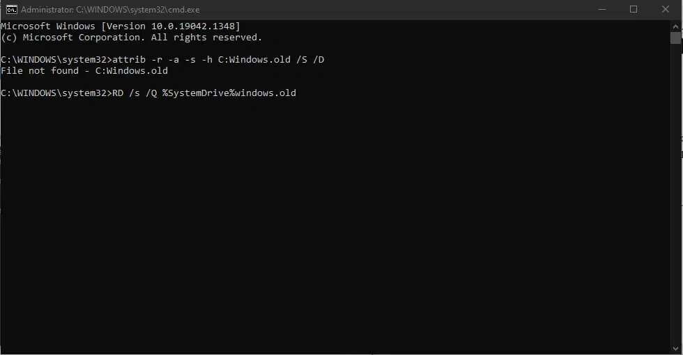 execute-the-following-codes-to-delete-windows-old-980x510 7 طرق لإصلاح أخطاء شاشة الموت الزرقاء في iaStorA.sys على Windows 10