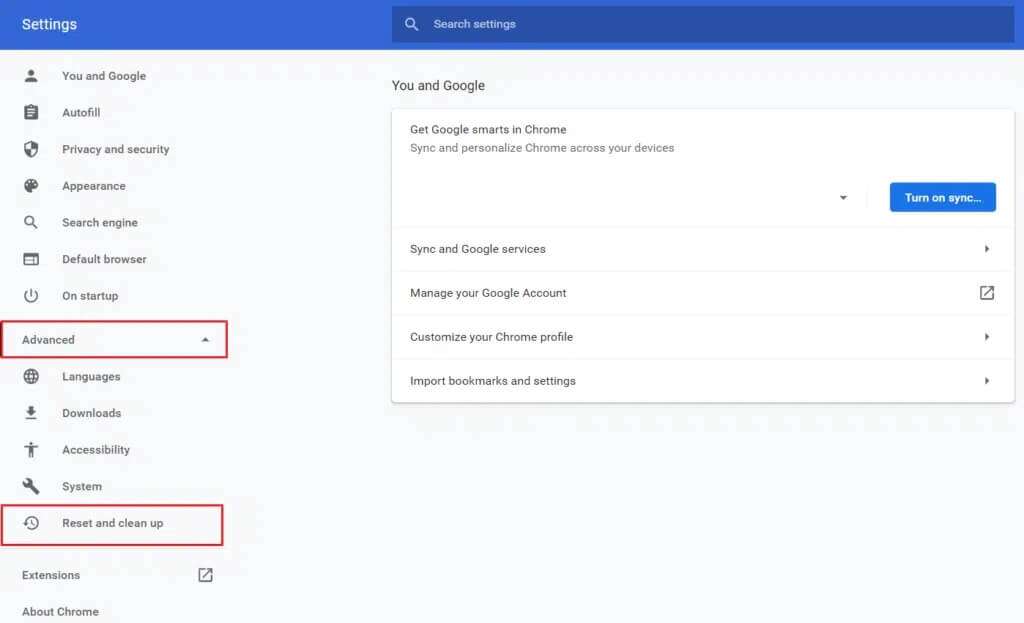 expand-advanced-menu-and-select-reset-and-clean-up-option-in-google-chrome-settings-1024x623-1-1024x623 كيفية تعطيل أداة مراسل برامج Google
