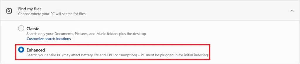 find-my-files-section-1024x218-1-1024x218 كيفية تكوين خيارات الفهرسة على Windows 11