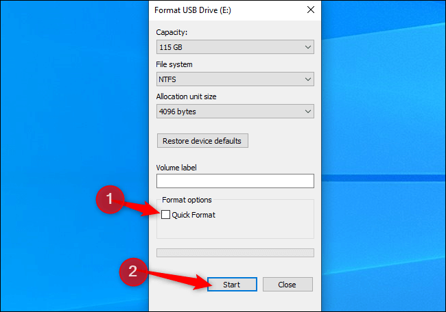full-format كيفية مسح محرك أقراص على نظام التشغيل Windows 10 أو Windows 11