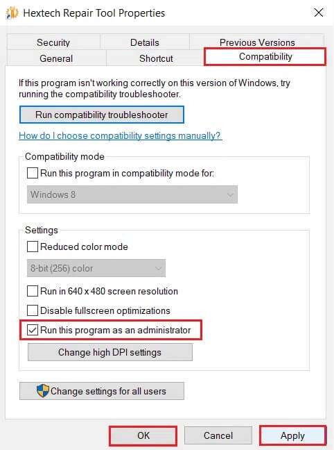 go-to-Compatibility-select-run-as-administrator-and-click-Apply-then-OK-in-Hextech-Repair-Tool-482x648 كيفية تنزيل أداة إصلاح Hextech