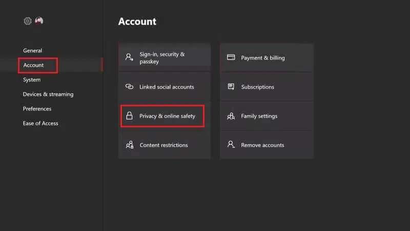 go-to-account-and-select-Privacy-and-online-safety-in-xbox-one-800x450 إصلاح عدم عمل سماعة Xbox One