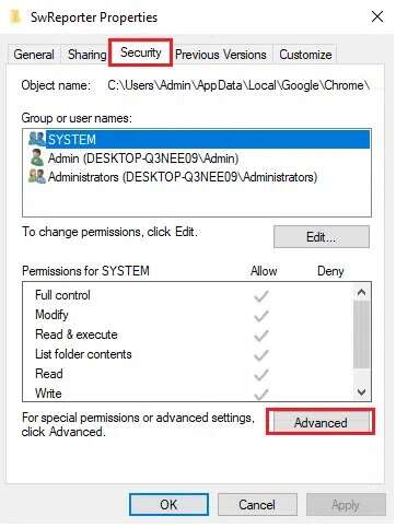 go-to-security-tab-and-click-advanced-button--362x483 كيفية تعطيل أداة مراسل برامج Google