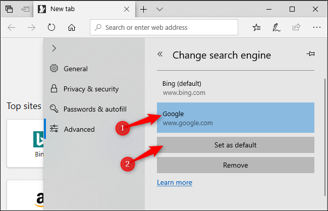 Microsoft Edge의 검색 엔진을 Bing 대신 Google로 변경하는 방법 - %categories