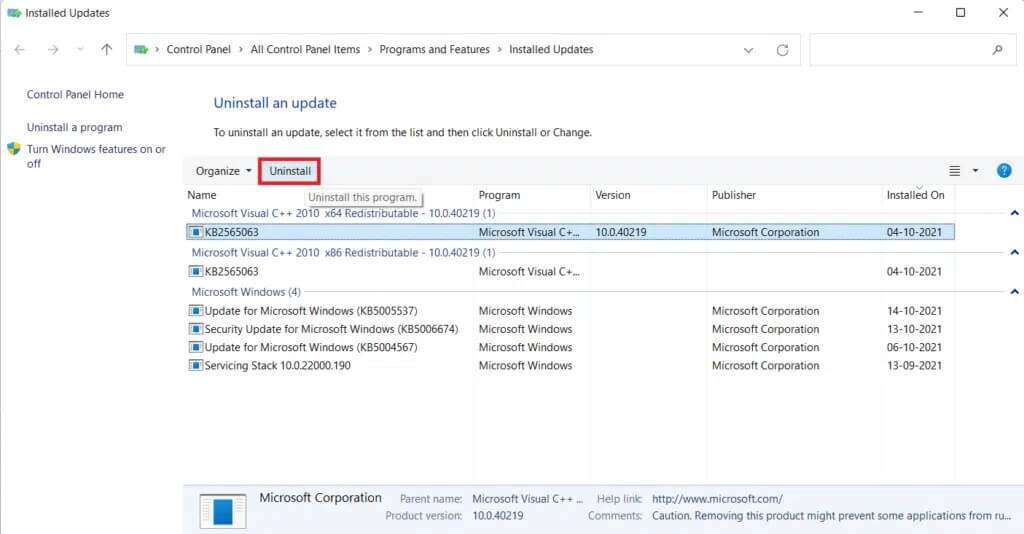 list-of-installed-updates-1-1-1024x534-1-1024x534 كيفية إصلاح تعطل شريط مهام Windows 11