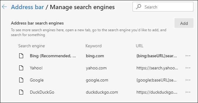Microsoft Edge의 검색 엔진을 Bing 대신 Google로 변경하는 방법 - %categories