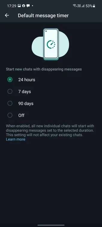 message-timer-for-chats_7c4a12eb7455b3a1ce1ef1cadcf29289-1-340x756 كيفية تمكين الرسائل ذاتية الاختفاء في WhatsApp