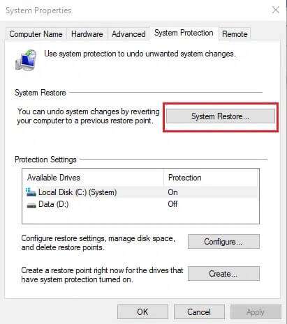 navigate-to-system-protection-window-and-click-sy-411x465 7 طرق لإصلاح أخطاء شاشة الموت الزرقاء في iaStorA.sys على Windows 10