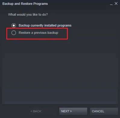 now-check-the-option-restore-a-previous-backup-i-398x391 كيفية النسخ الاحتياطي لألعاب Steam