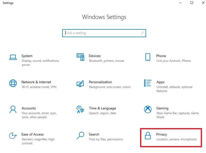now-select-the-privacy-option-from-the-windows-se-825x614 إصلاح خطأ عدم تثبيت أجهزة الصوت على Windows 10