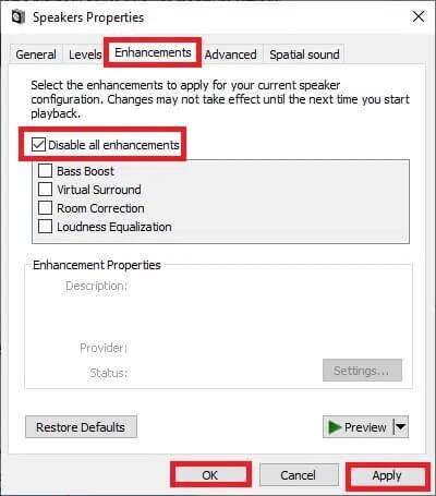 now-switch-to-the-enhancements-tab-and-check-the-400x455 إصلاح خطأ عدم تثبيت أجهزة الصوت على Windows 10