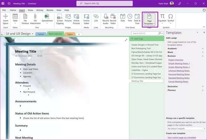page-templates-in-onenote_935adec67b324b146ff212ec4c69054f-700x474 أهم 8 حيل لاستخدام OneNote لإدارة المشاريع