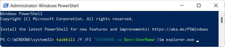 powershell-command-to-kill-explorer-exe-process-771x163 كيفية تشغيل مستكشف الملفات كمسؤول في Windows 11
