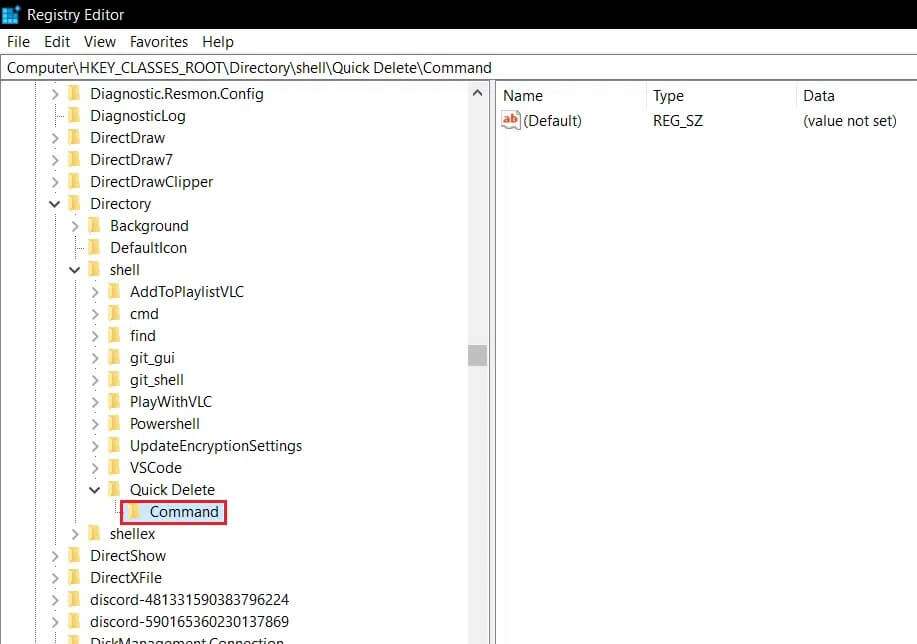 rename-the-new-key-as-command-in-Quick-Delete-folder-in-Registry-Editor-917x644 كيفية حذف المجلدات والمجلدات الفرعية في PowerShell