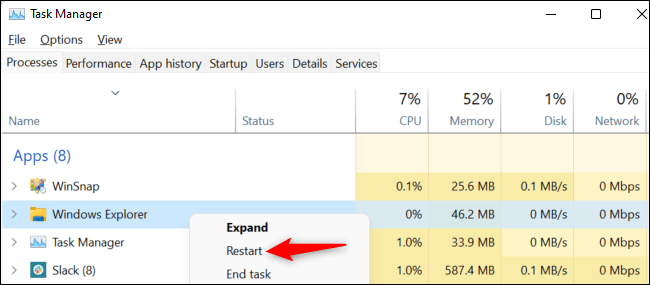 restart-explorer كيفية نقل شريط مهام Windows 11 إلى أعلى الشاشة