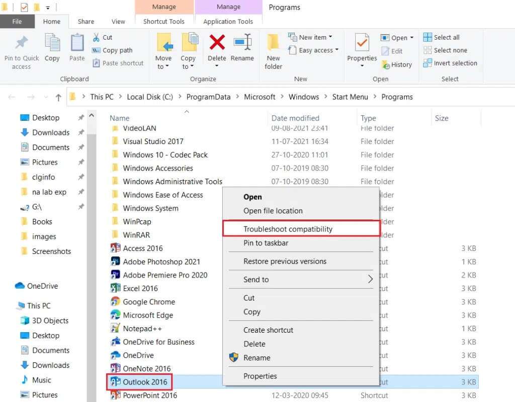 right-click-on-Outlook-and-select-Troubleshoot-Compatibility-1024x801-1-1024x801 إصلاح عدم فتح تطبيق Outlook في Windows 10