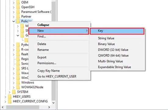 right-click-the-policies-folder-and-choose-new-and-551x359 كيفية تعطيل أداة مراسل برامج Google