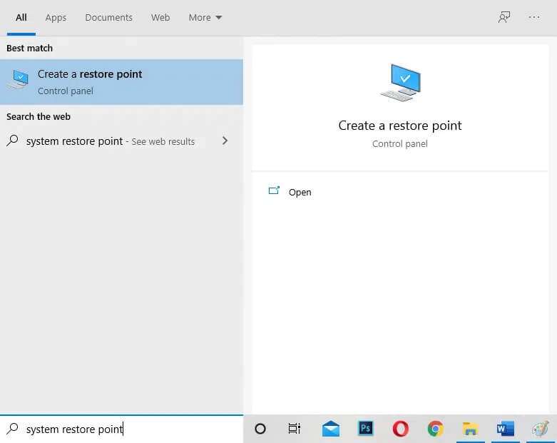 search-system-restore-point-in-start-menu-and-clic-781x621 7 طرق لإصلاح أخطاء شاشة الموت الزرقاء في iaStorA.sys على Windows 10