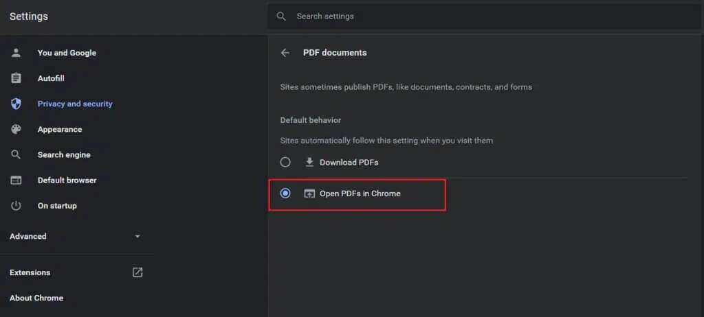 select-Open-PDFs-in-chrome-option-in-PDF-documents-section-google-chrome-1024x462-1-1024x462 كيفية إصلاح عدم فتح ملفات PDF في Chrome