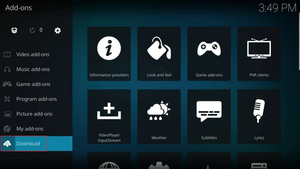 select-download-option-in-kodi-add-ons-menu-1024x576-1-1024x576 كيفية تثبيت إضافات Kodi