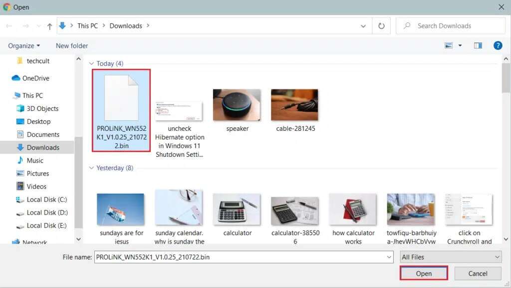 select-downloaded-router-firmware-and-click-on-Open-1024x577-1-1024x577 إصلاح مشكلة عدم عمل محول Wi-Fi في Windows 10