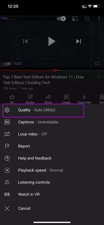select-quality-menu_7c4a12eb7455b3a1ce1ef1cadcf29289-340x736 كيفية تغيير جودة فيديو YouTube على الجوال والويب