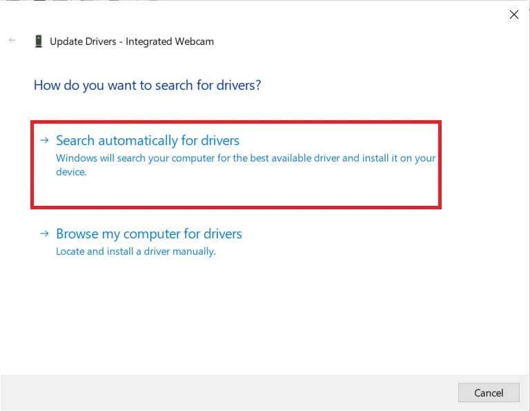 select-search-automatically-for-drivers--768x595 إصلاح عدم اكتشاف كاميرا الكمبيوتر المحمول في Windows 10