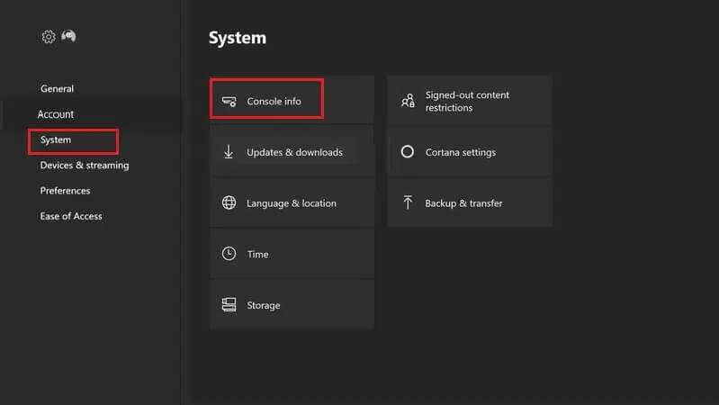 select-system-option-and-then-console-info-in-xbox-one-799x450 إصلاح عدم عمل سماعة Xbox One