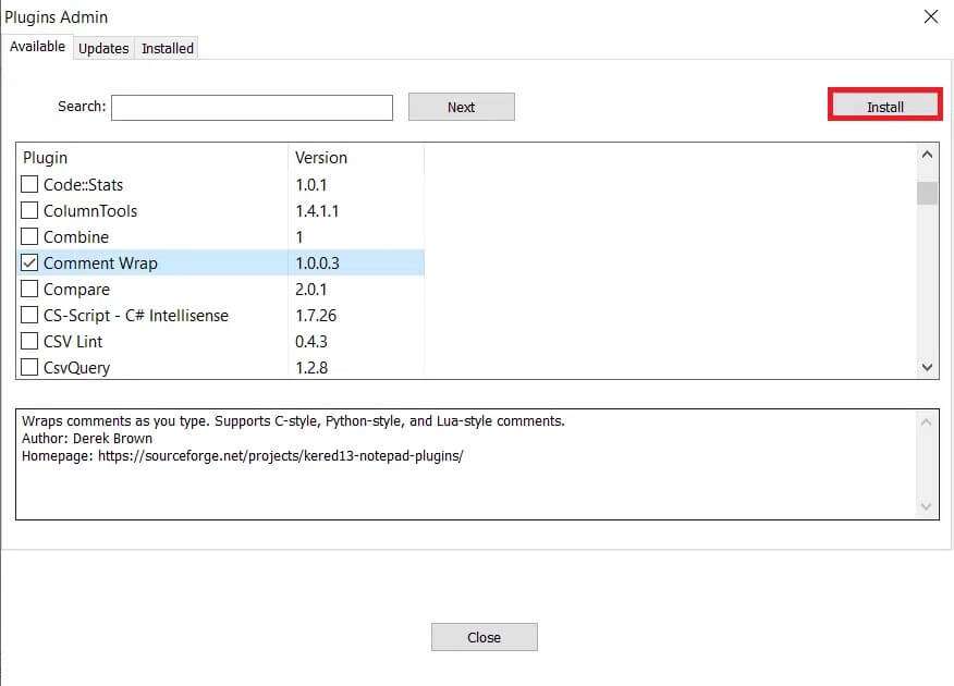 select-the-desired-plugin-click-install--876x630 كيفية إضافة البرنامج المساعد Notepad ++ على Windows 10