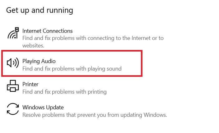 select-the-playing-audio-option-under-the-get-up-a-704x426 إصلاح خطأ عدم تثبيت أجهزة الصوت على Windows 10