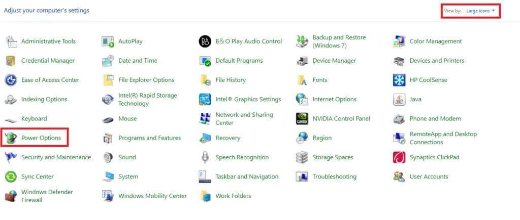 select-view-by-as-large-icons-and-click-on-power-o-1024x435-1-1024x435 إصلاح خطأ عدم وجود تكوين IP صالح في Ethernet