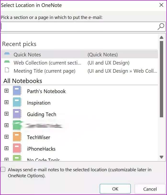 send-email-to-onenote_4d470f76dc99e18ad75087b1b8410ea9-698x813 أهم 8 حيل لاستخدام OneNote لإدارة المشاريع