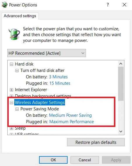 set-the-power-saving-mode-to-maximum-performance-u-453x570 إصلاح مشكلة عدم عمل محول Wi-Fi في Windows 10