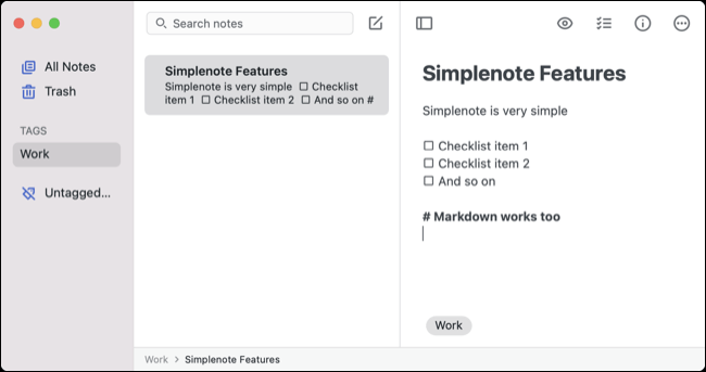 simplenote أفضل تطبيقات تدوين الملاحظات لنظام التشغيل Mac
