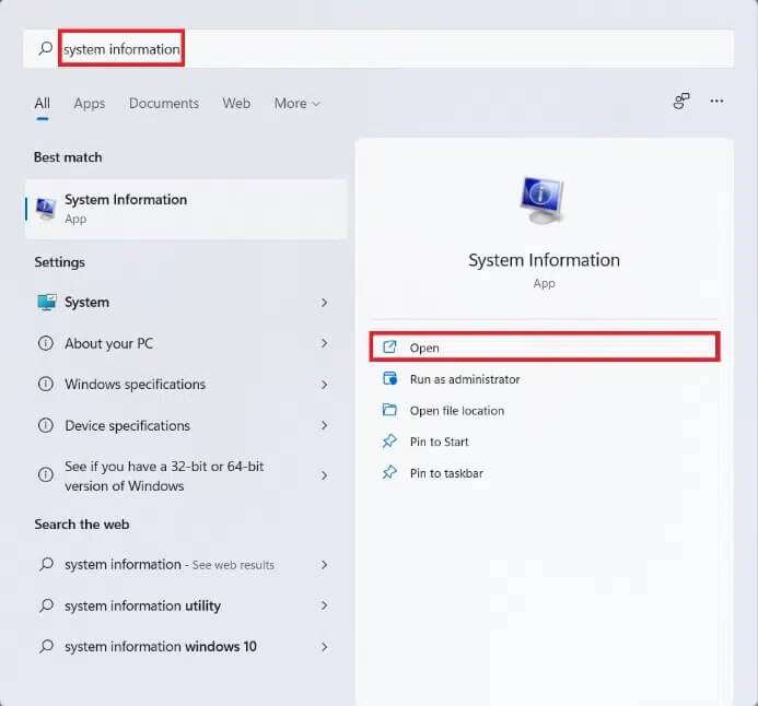 start-menu-search-result-for-system-information-693x646 إصلاح رمز الخطأ 0x8007007f في Windows 11