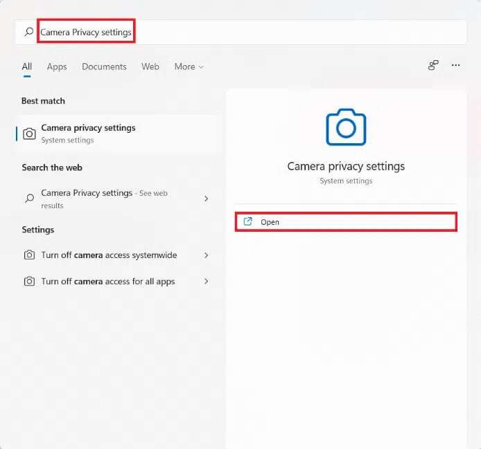 start-menu-search-results-for-camera-privacy-setti-694x649 كيفية إصلاح عدم عمل كاميرا ويب Windows 11