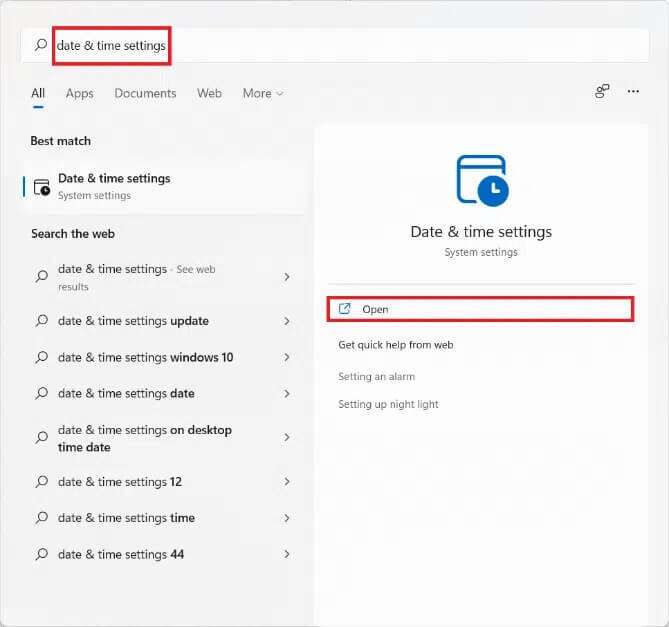 start-menu-search-results-for-date-and-time-settin-669x627 كيفية إصلاح عدم فتح متجر Microsoft على Windows 11