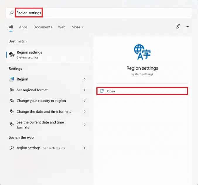 start-menu-search-results-for-region-settings-676x632 كيفية إصلاح عدم فتح متجر Microsoft على Windows 11