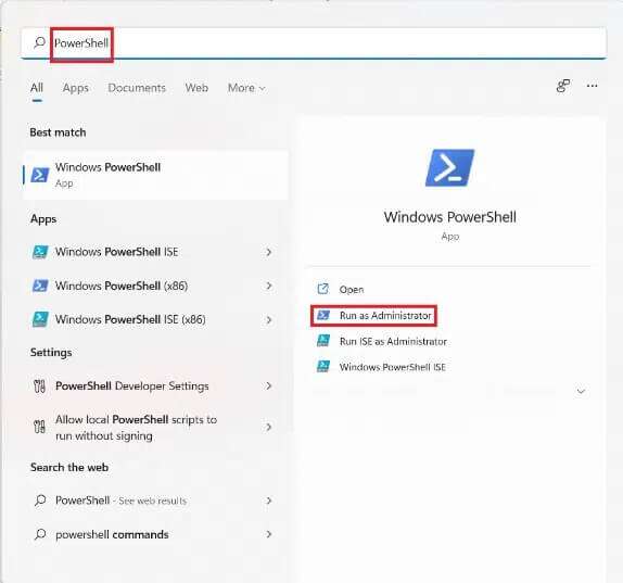 start-menu-search-results-for-windows-powershell-574x537 كيفية إصلاح عدم فتح متجر Microsoft على Windows 11