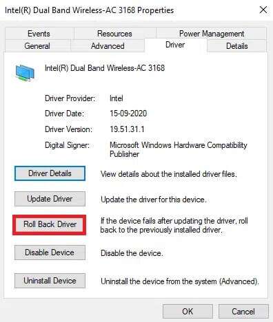 switch-to-the-driver-tab-and-select-roll-back-driv-3-396x468 إصلاح مشكلة عدم عمل محول Wi-Fi في Windows 10