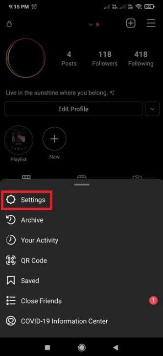 tap-on-settings--333x727 كيفية البحث عن شخص ما على Instagram برقم الهاتف