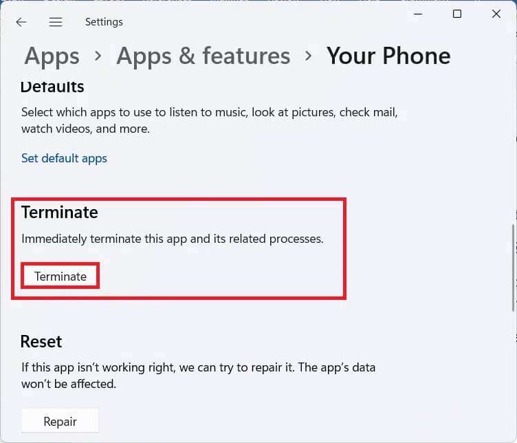 terminate-option-in-advanced-option-in-settings-752x644 كيفية تعطيل تطبيق Your Phone على Windows 11