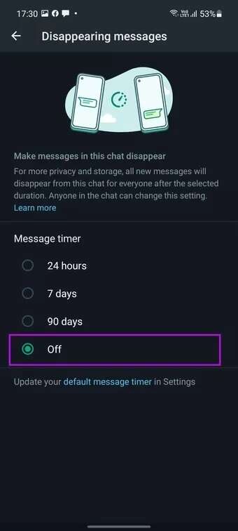 turn-off-disappearing-messages_7c4a12eb7455b3a1ce1ef1cadcf29289-340x756 كيفية تمكين الرسائل ذاتية الاختفاء في WhatsApp