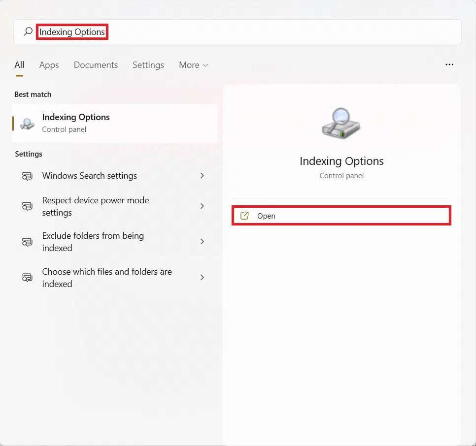 type-indexing-options-in-the-search-bar-and-click-on-Open-966x906 كيفية تكوين خيارات الفهرسة على Windows 11