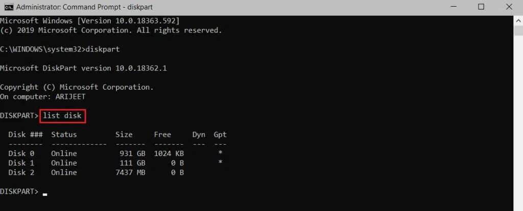 type-list-disk-command-in-cmd-or-command-prompt-1024x414-1-1024x414 إصلاح عدم ظهور القرص الصلب في Windows 10