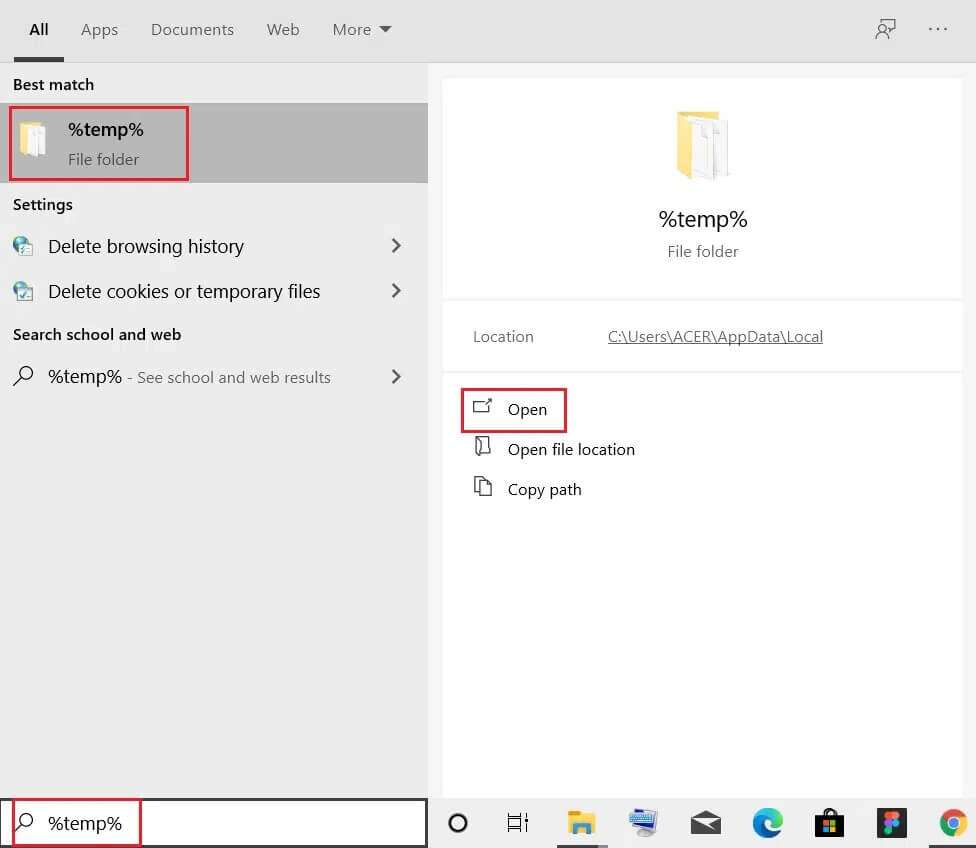 type-temp-and-click-on-Open-in-Windows-10-search-menu-976x848 إصلاح عدم عمل أداة إنشاء وسائط Windows