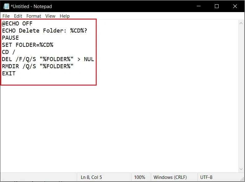type-the-code-in-Notepad-788x587 كيفية حذف المجلدات والمجلدات الفرعية في PowerShell